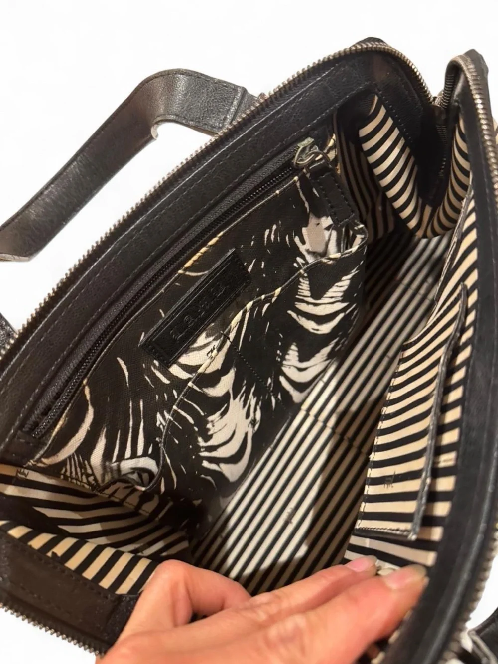 L.A.M.B. Black & Cream Patterned Satchel with Top Handles